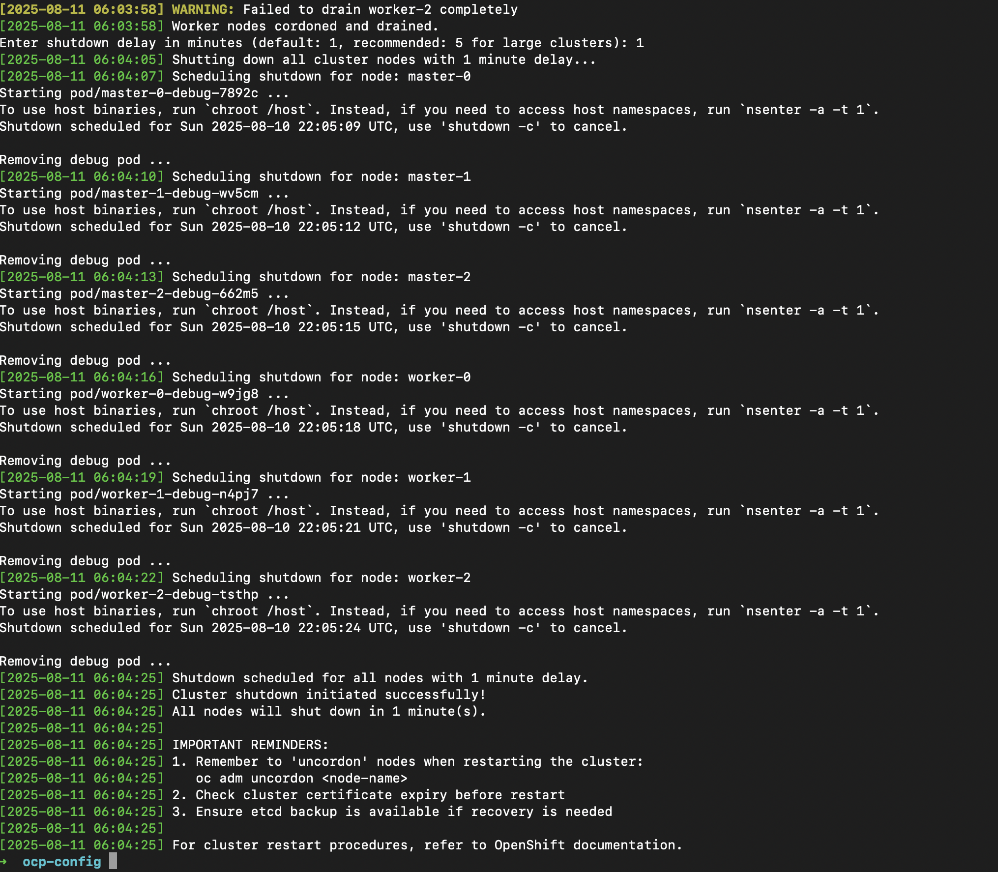 OpenShift Automation – Cluster Graceful Shutdown Automated script