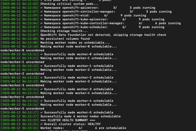 OpenShift Automation – Cluster Health Check and Recovery Script
